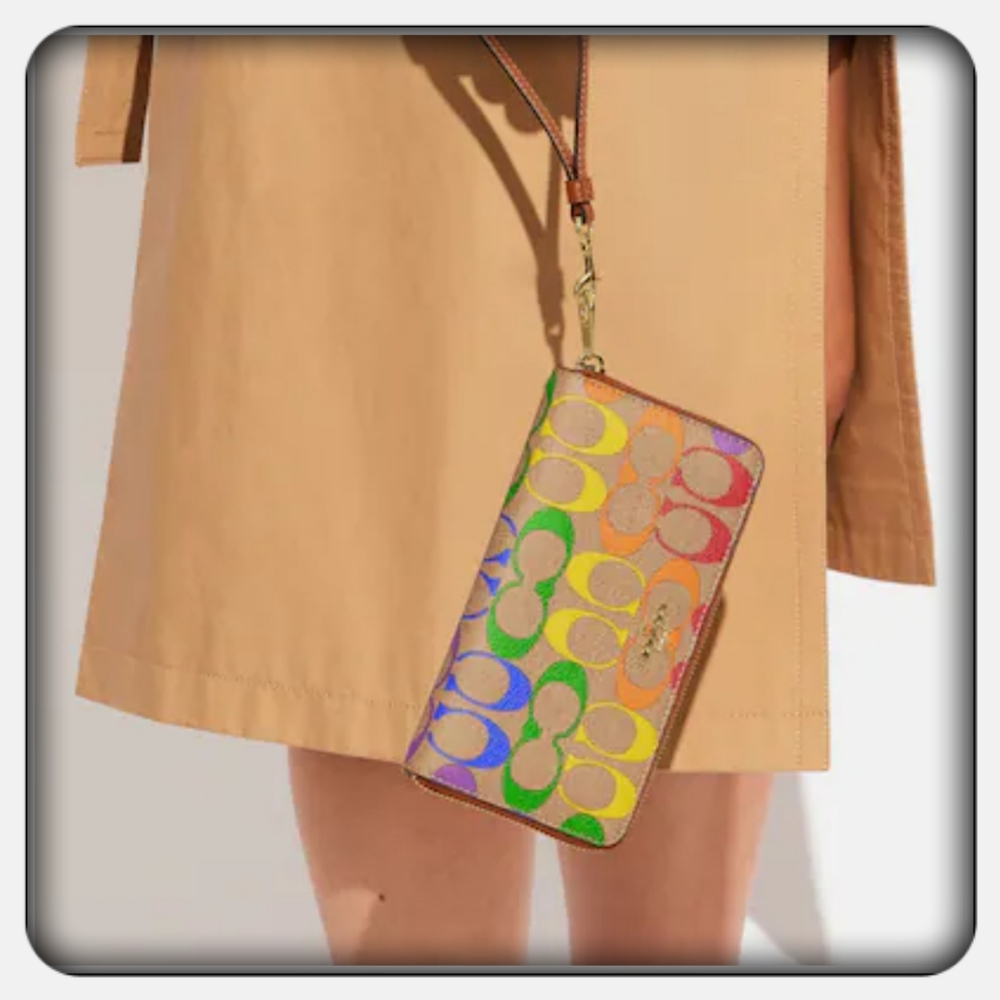 Limited Edition Coach Long Zip Around Wallet In Rainbow Signature Canvas - Picture 3 of 5